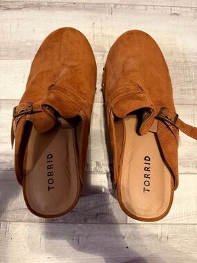 torrid Cognac Suede Buckle Slip-On Clogs